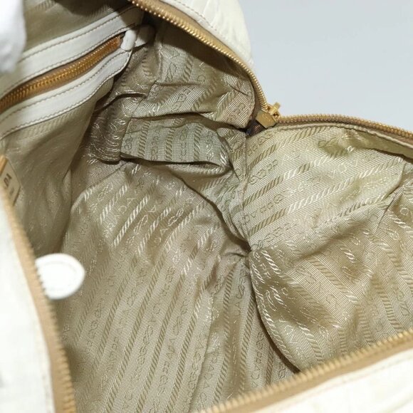 PRADA Hand Bag Leather 2way White Gold Auth gh676 - Picture 11 of 16